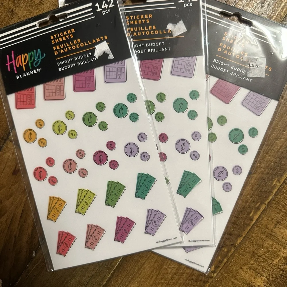 HAPPY PLANNER BRIGHT BUDGET STICKER SHEETS: 3 PACKS: NEW IN PACKAGE